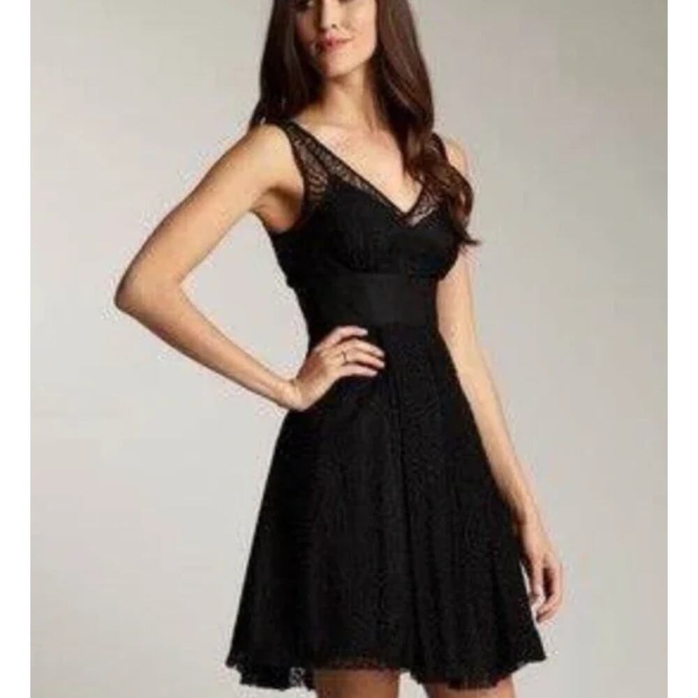 Frock by Tracy Reese Black V-Neck & V-Back Sleeveless Lace Mini Dress Size 4